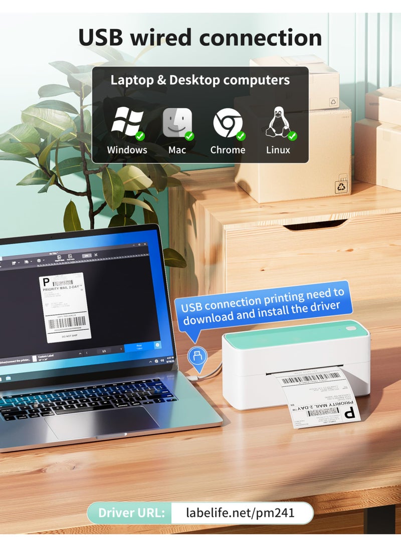 فوميمو طابعة 241BT بلوتوث حرارية لملصقات الشحن 4x6 لاسلكية، متوافقة مع منصة التجارة الإلكترونية، iOS/أندرويد/ويندوز/ماك، سرعة 150 مم/ث بدون حبر أو تونر - Image 3